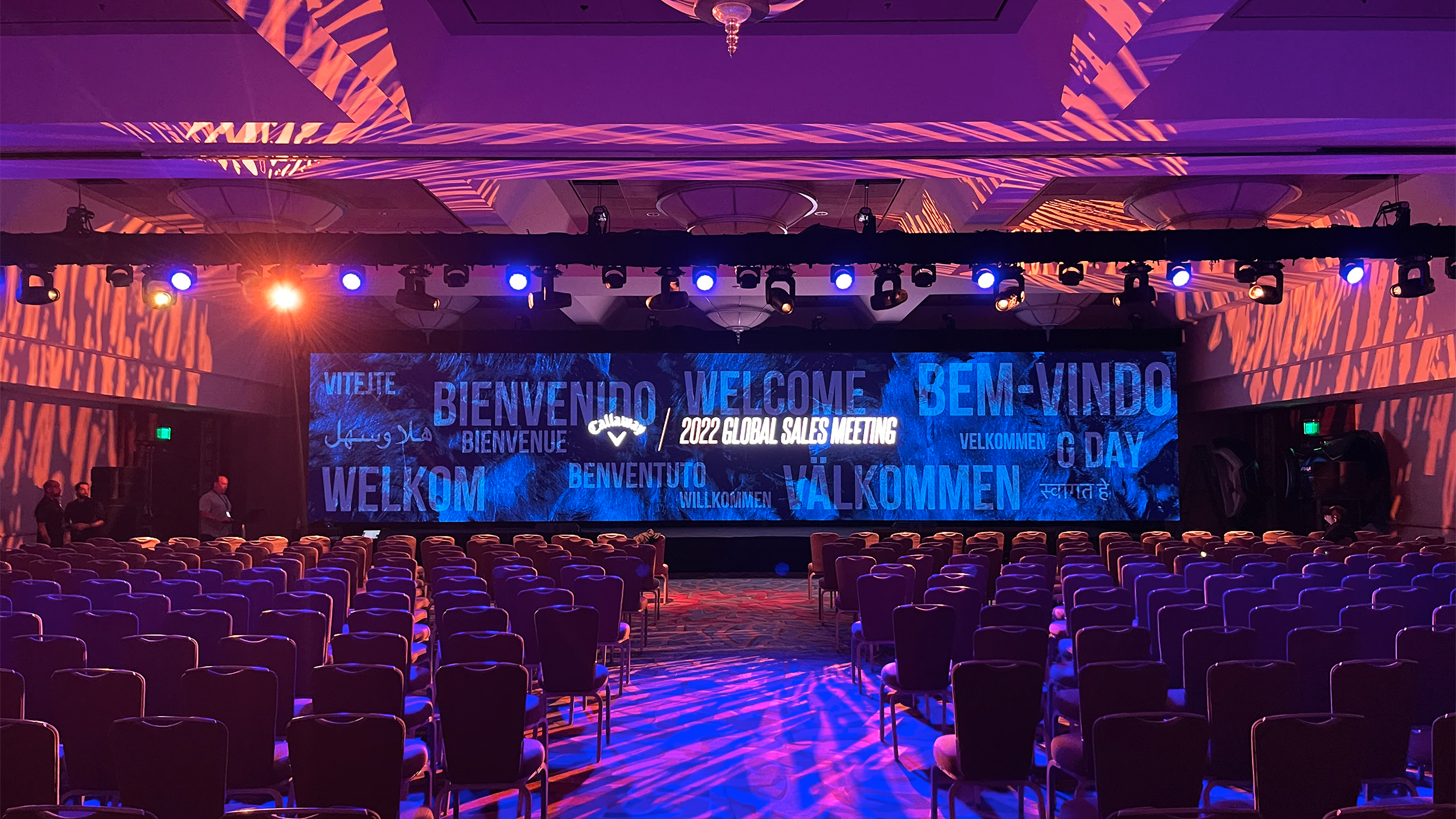 Ultrawide led video set up in a hotel ballroom